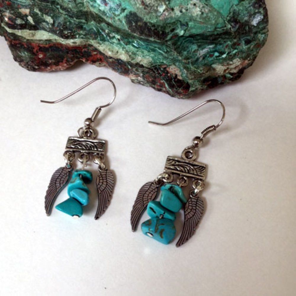 Turquoise & Faux Silver Earrings